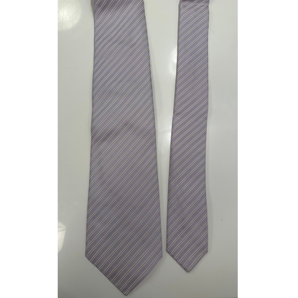 Kiton Napoli Lavender White Diagonal Stripe Silk Tie Made in Italy NWT